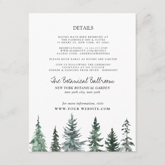 Forest Wintre Watercolor Wedding Begleitkarte (Vorderseite)