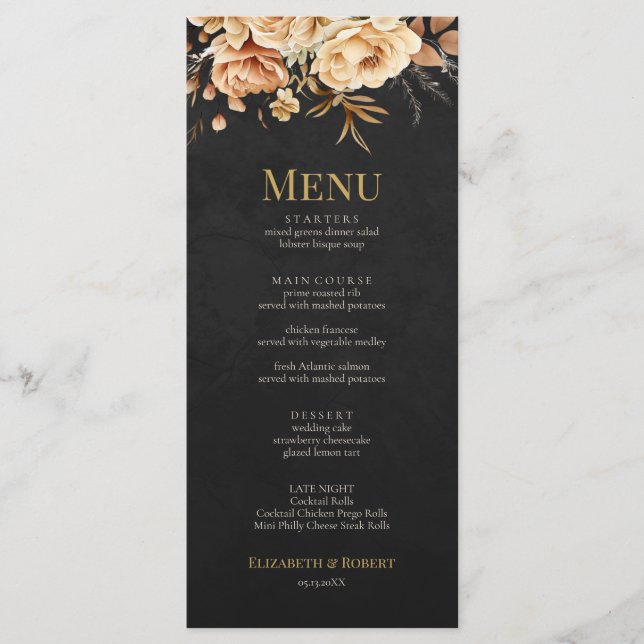 Forest Witch Black Floral Wedding Menu (Devant)