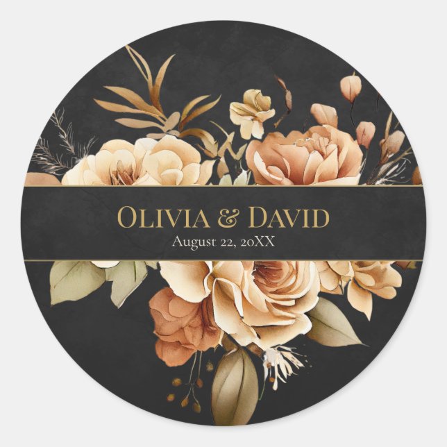 Forest Witch Black Floral Wedding Round Sticker (Vorderseite)