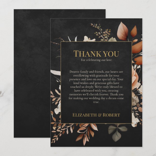 Forest Witch Black Floral Wedding Thank You Card Dankeskarte (Vorne/Hinten)