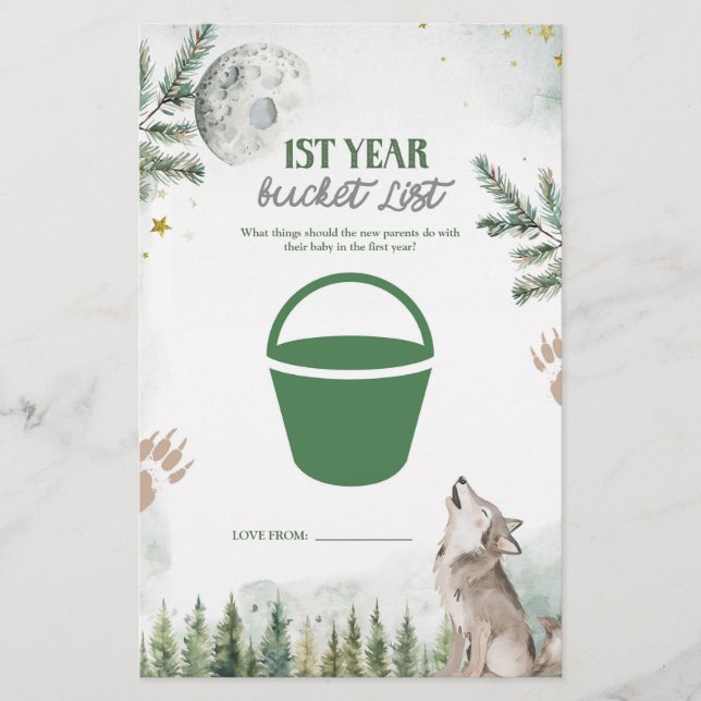 Forest Wolf 1. Jahr Bucket List Games Card (Vorderseite)