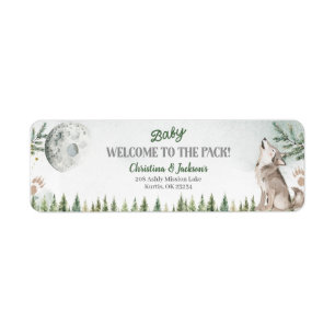 Forest Wolf Baby Showadresse Etikett