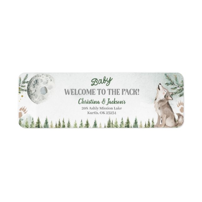 Forest Wolf Baby Showadresse Etikett (Vorne)