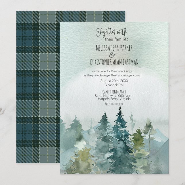 Forest Wonder Rustic Pine Faire-part de mariage (Devant / Derrière)
