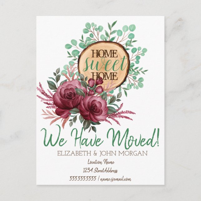 Forest Wood Theme, Blume Zuhause Sweet Zuhause Ankündigungspostkarte (Vorderseite)