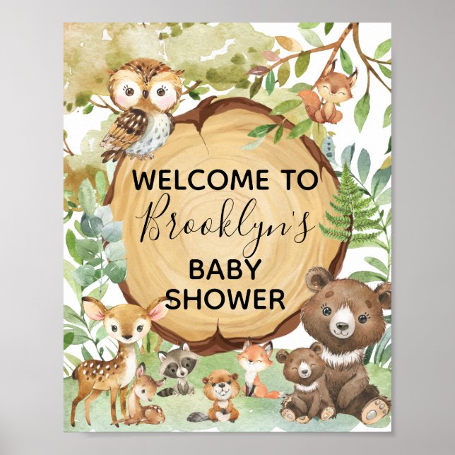 Forest Woodland Animal Baby Dusche Begrüßungsaussc Poster (Vorne)