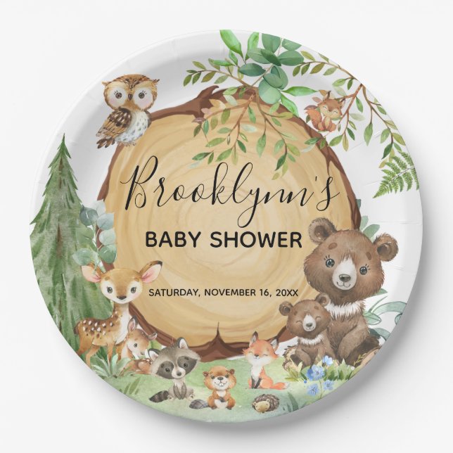 Forest Woodland Animal Baby Dusche Pappteller (Vorderseite)