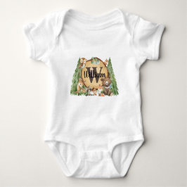 Forest Woodland Animal Monogram Baby Boy Strampler