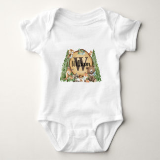 Forest Woodland Animal Monogram Baby Boy Strampler