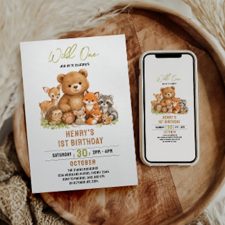 Forest Woodland Animals Wild One 1st Birthday Einladung