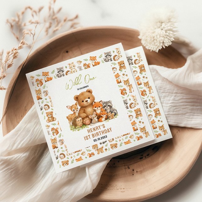 Forest Woodland Animals Wild One 1st Birthday Serviette (Forest Woodland Animals Wild One 1st Birthday Napkins
)