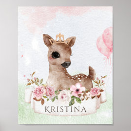 Forest Woodland Baby Girl Deer Wasserfarbe Name Poster