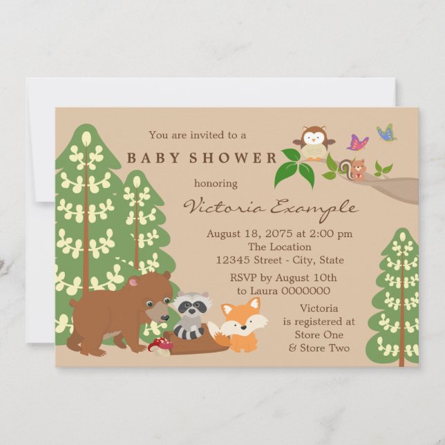 Forest Woodland Babydusche Einladung (Vorderseite)