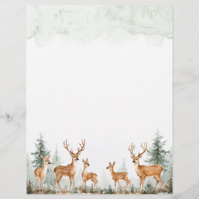 Forest Woodland Deer Water Color Papier (Vorderseite)