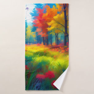 Forêt avec des arbres et des fleurs colorés