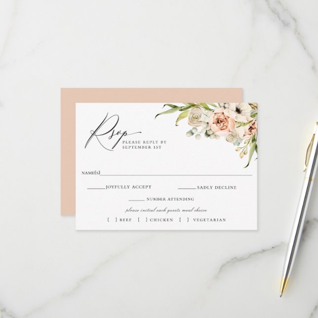 Forêt Botanique Mariage Floral RSVP Choix de repas (Devant/Arrière en situation)