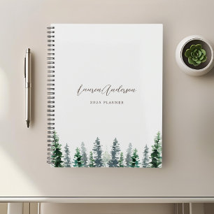 Forêt de pins à l'aquarelle sur gris 2024