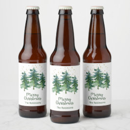 Forêt d'hiver Joyeux Noël Bière Étiquette bouteill