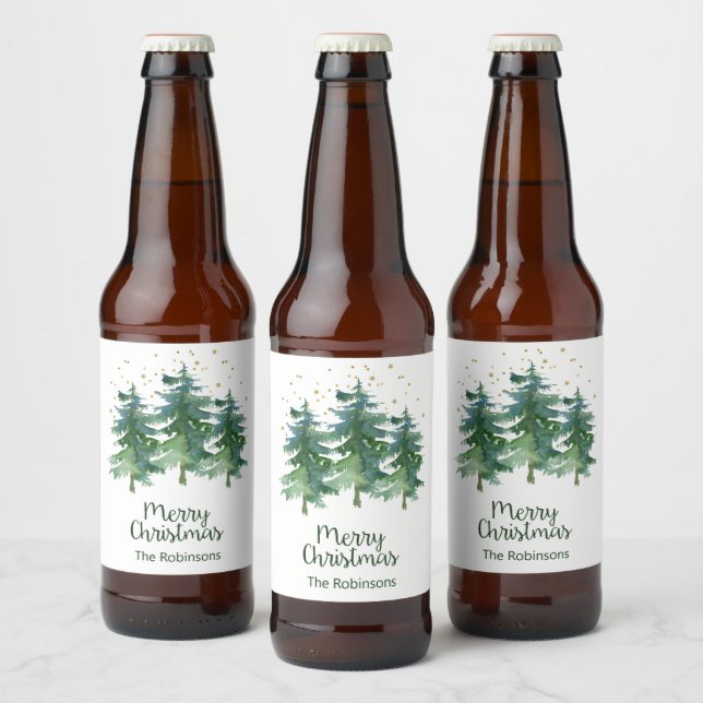 Forêt d'hiver Joyeux Noël Bière Étiquette bouteill (Bouteilles)