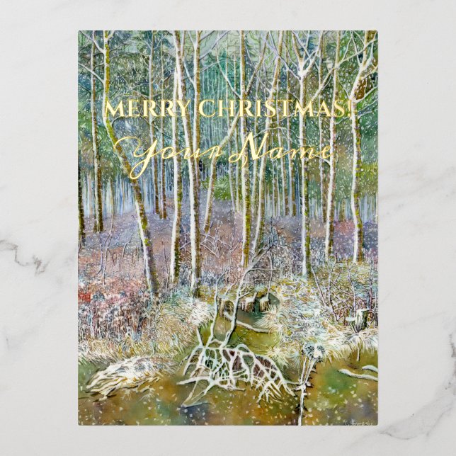 forêt d'hiver Watercolor Foil Carte postale (Recto)