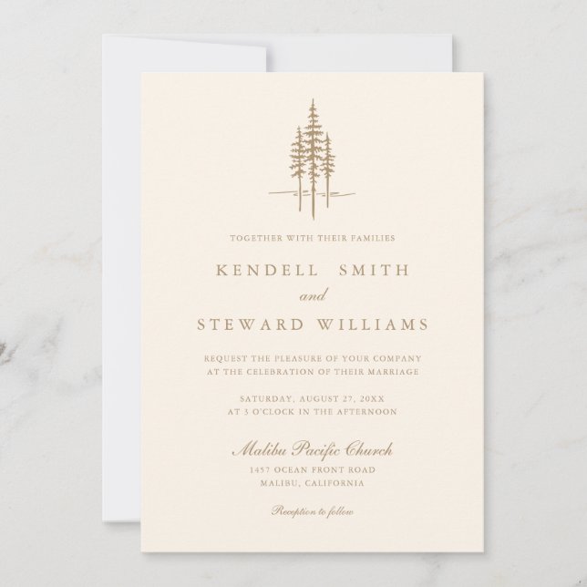 Forêt d'or moderne Faire-part de mariage rustique (Devant)