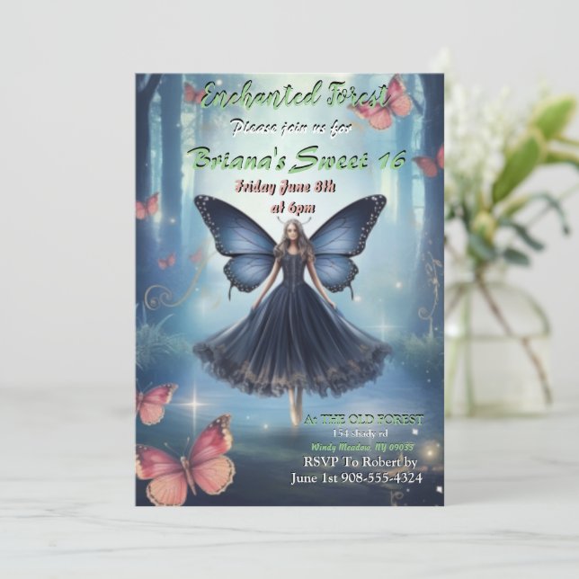 Forêt enchantée Fée Sweet 16 Invitation (Debout devant)