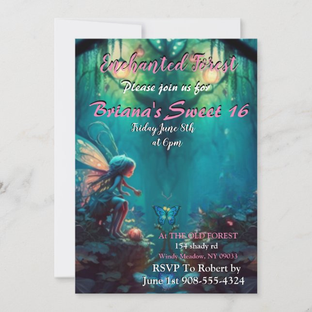 Forêt enchantée Fée Sweet 16 Invitation (Devant)