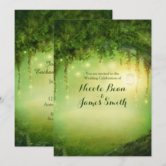 Forêt enchantée Invitations de mariage rustique (Devant / Derrière)