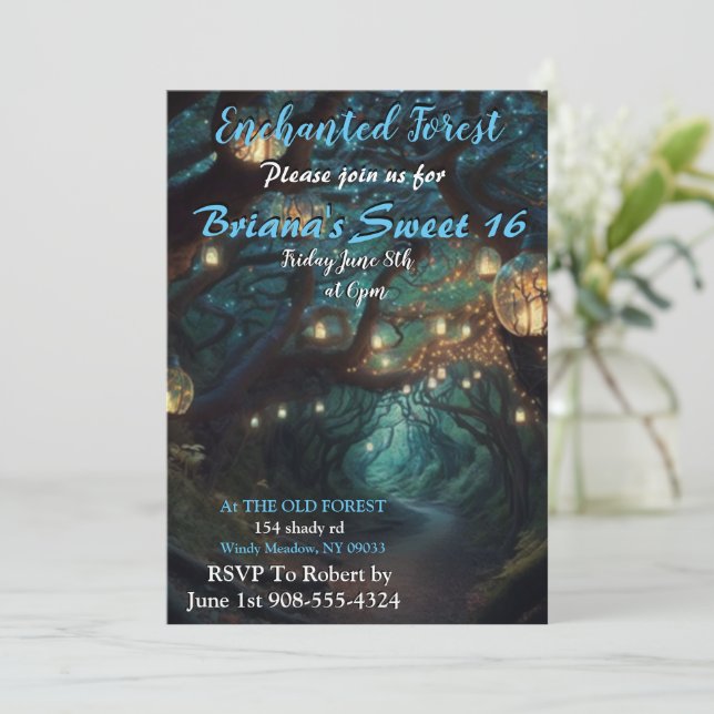 Forêt enchantée Led Light Sweet 16 Invitations (Debout devant)
