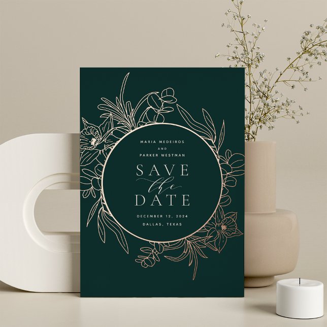 Forêt | Floral Foil Enregistrer la carte de date (Créateur téléchargé)