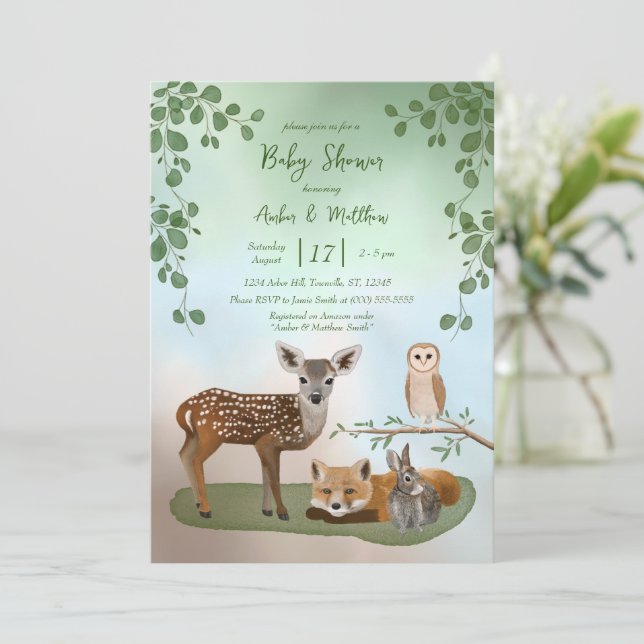 Forêt forestière Créations Baby shower Invitation (Debout devant)