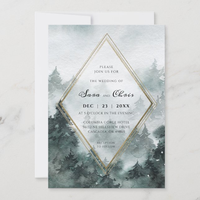 Forêt forestière | Faire-part de mariage aquarelle (Devant)