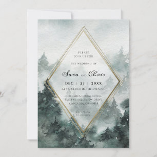 Forêt forestière Faire-part de mariage aquarelle