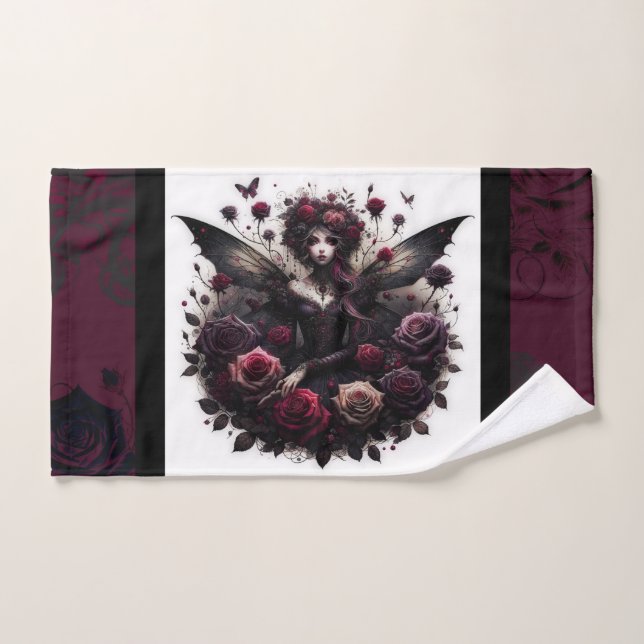 Forêt gothique foncée Fée Florale Rose Bourgogne (Serviette à main)