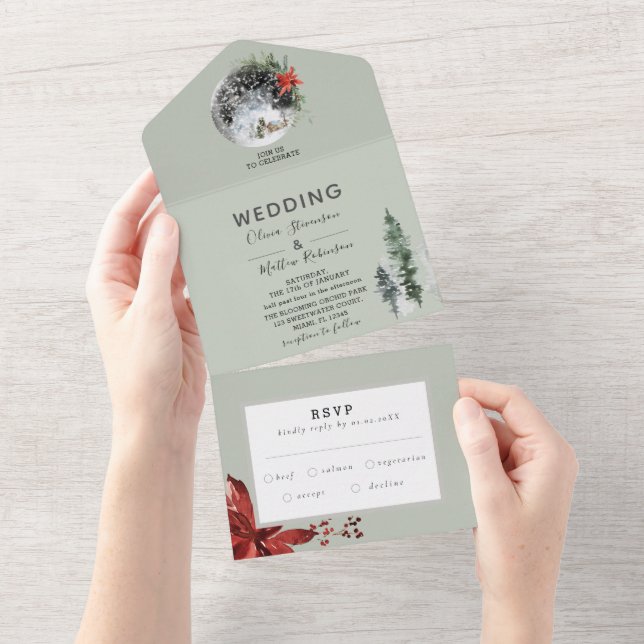 Forêt hivernale Mariage enneigé Invitation tout-en (Déchirure)