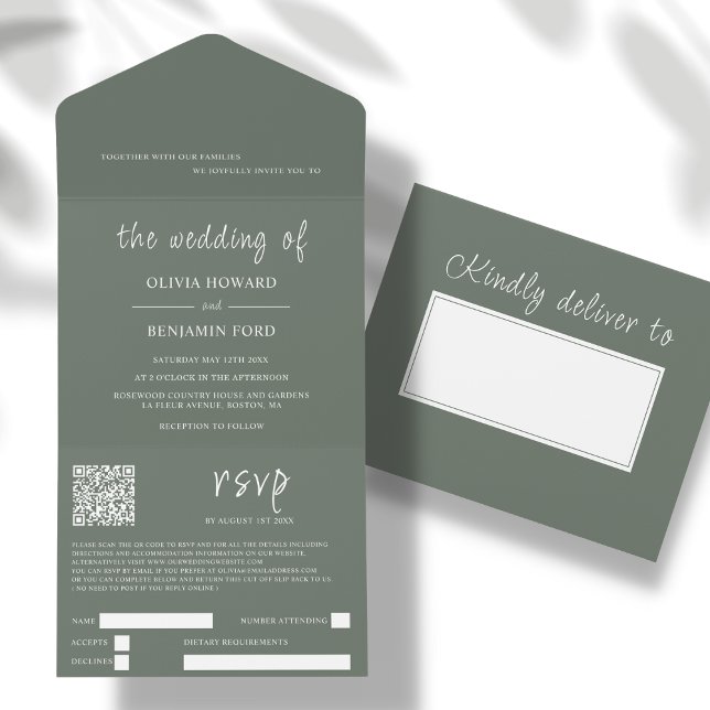 Forêt moderne vert QR Code Tout en un Invitation (Créateur téléchargé)