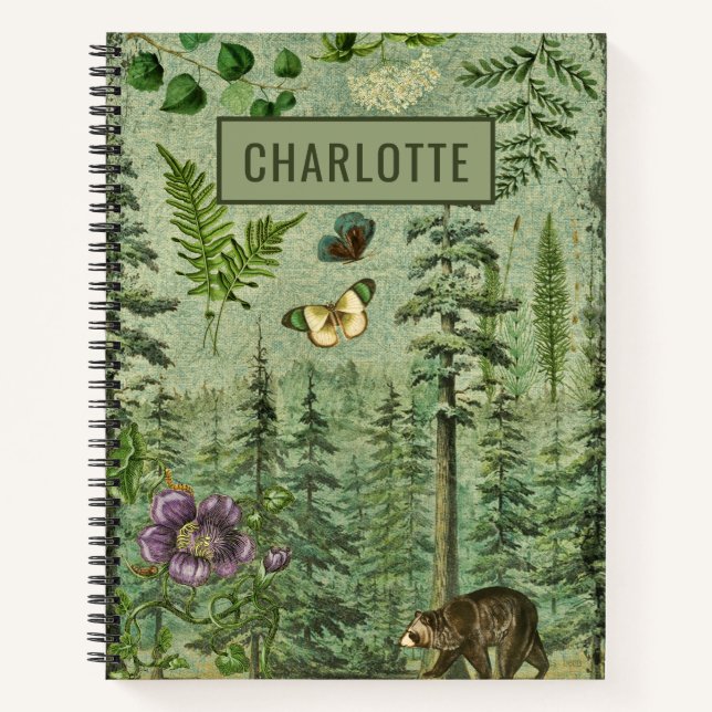 Forêt Vert Bois Animal Carnet personnalisé (Devant)