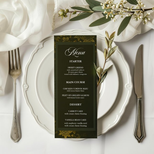 Forêt vert et élégant or Mariage Floral Menu (Créateur téléchargé)
