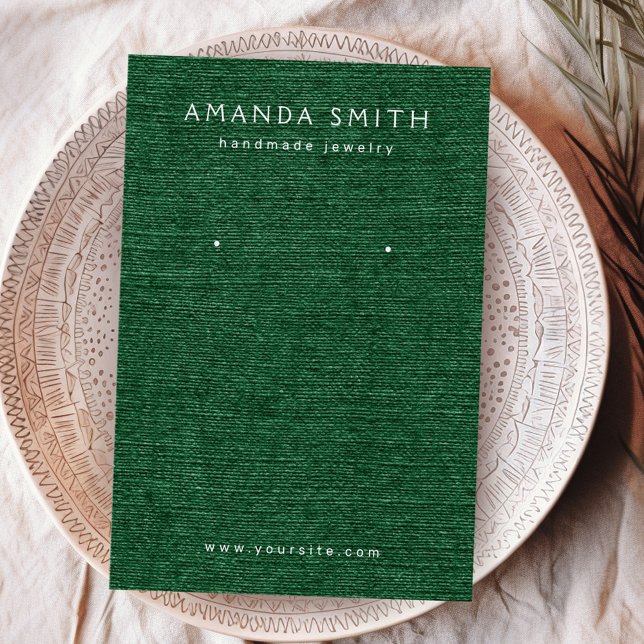 Forêt vert foncé linge look d'oreille carte d'affi (Forest dark green linen look earring display card)