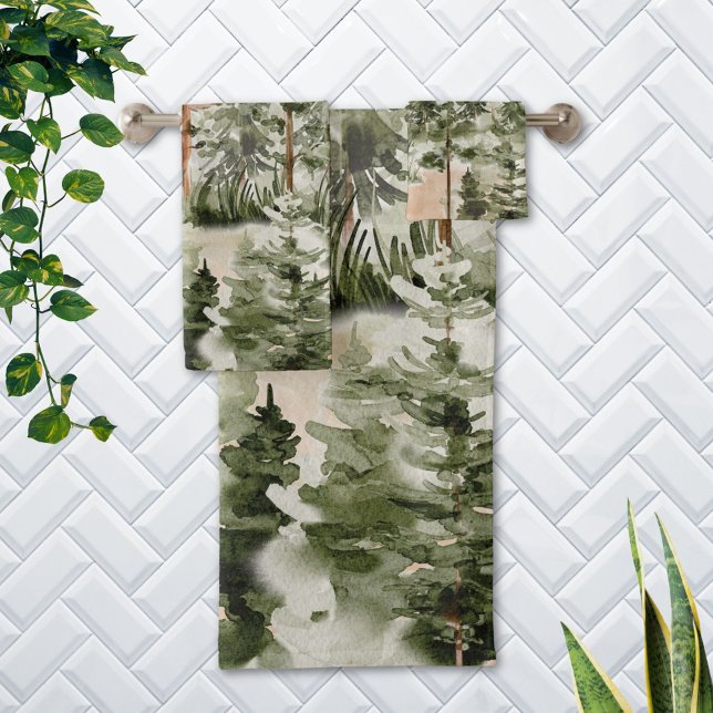 Forêt verte rustique aquarelle (In situ Bathroom wall)