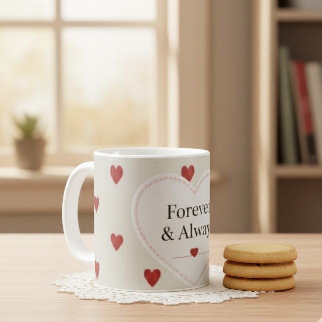 Forever & Always" Minimalist Red Heart Pattern - C Kaffeetasse (Von Creator hochgeladen)