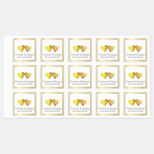 Forever & Always, zwei Imitate Goldherzen Hochzeit Etiketten (Blatt)
