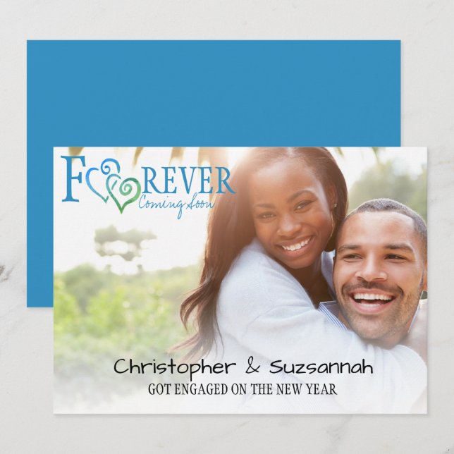 FOREVER Blue Green Linked Hearts Verlobung Ankündigung (Vorne/Hinten)