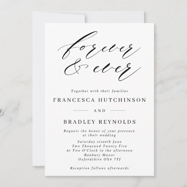Forever Elegant Calligraphy Monochrome Wedding Inv Einladung (Vorderseite)