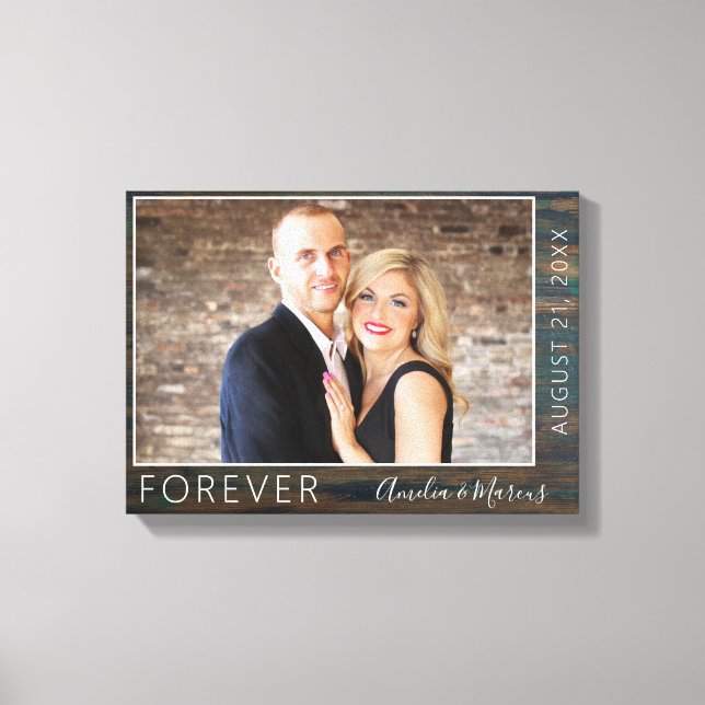 Forever Elegant Rustic Wood Script Hochzeitsschrei Leinwanddruck (Vorderseite)