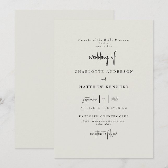 Forever Faithful Cream Wedding II Einladung (Vorne/Hinten)