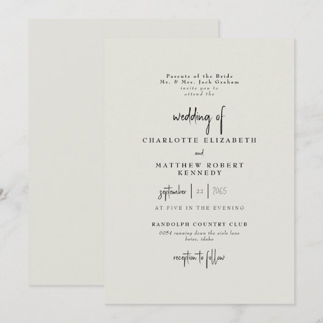 Forever Faithful Cream Wedding III Einladung (Vorne/Hinten)