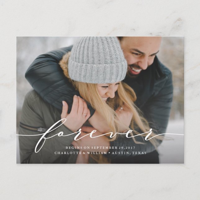 Forever fängt Save the Date Foto Postkarte an (Vorderseite)