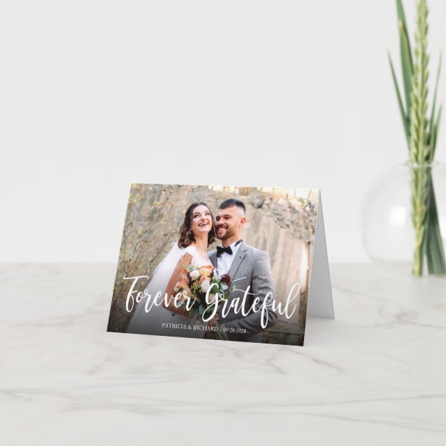 Forever Grateful Elegante Foto Hochzeit Vielen Dan Dankeskarte (Vorderseite)