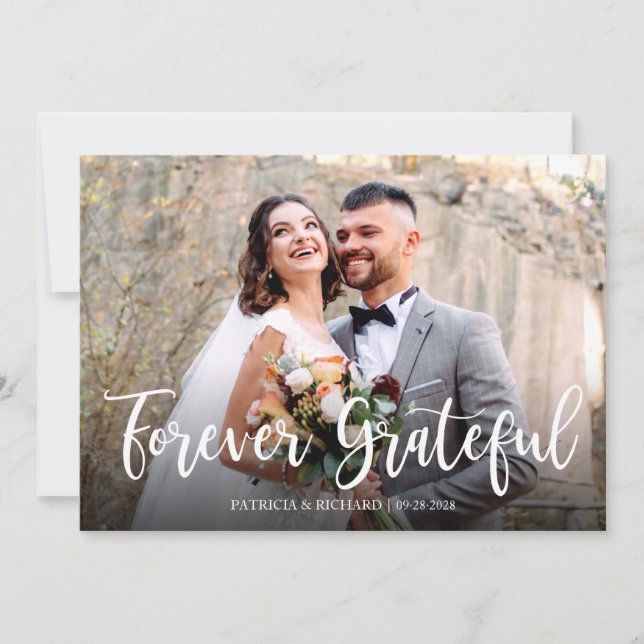 Forever Grateful Elegante Foto Hochzeit Vielen Dan Karte (Vorderseite)